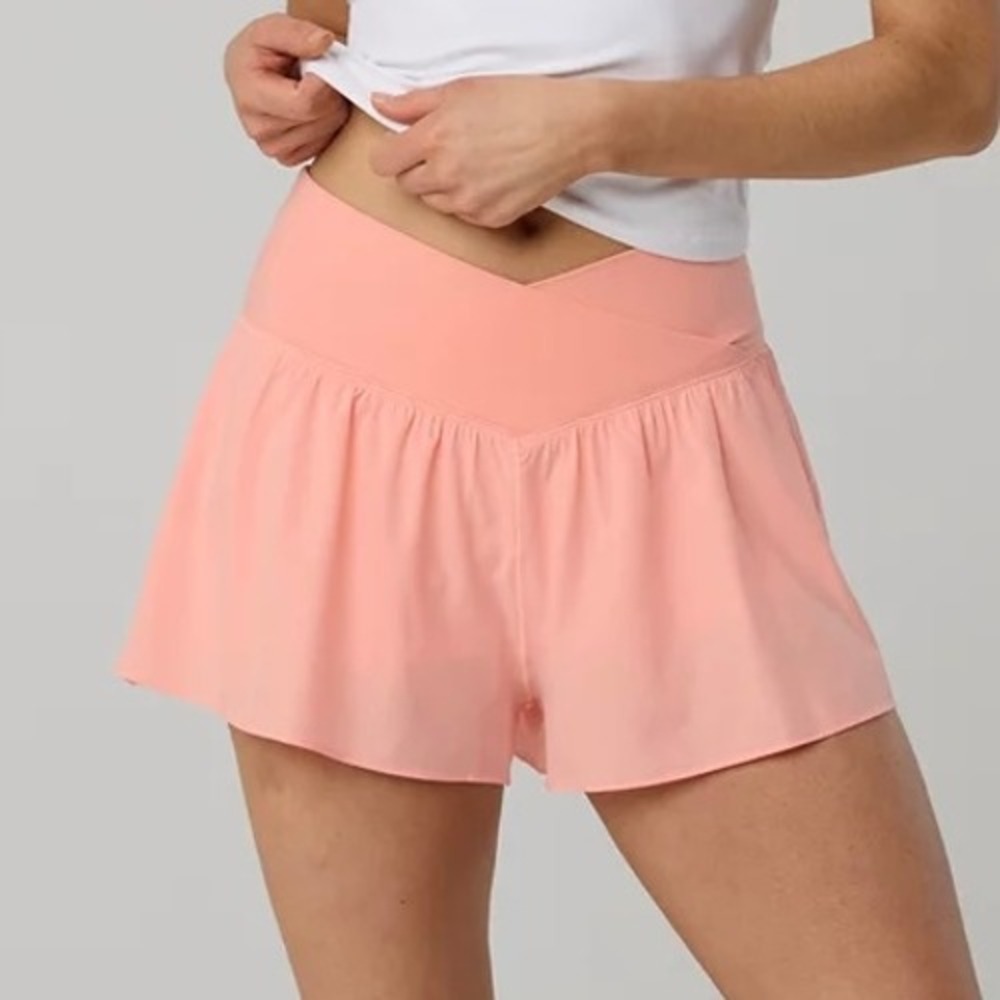 OFFLINE by Aerie Women Pink Crossover Flowy Shorts Sz Large Barbiecore Coquette